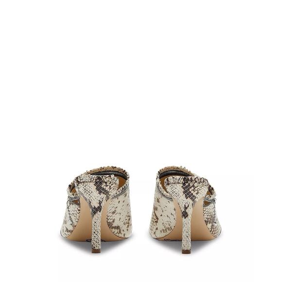 Burberry Slide Sandals 39 US 9 Ivory Brown Python Embossed Zip High Heel NWOB - Picture 4 of 15